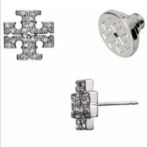 Tory Burch sparkly silver logo earrings